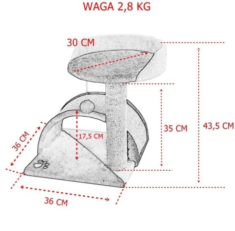 DRAPAK DLA KOTA MAŁY LEGOWISKO SŁUPEK BUDKA HAMAK BRĄZOWY 43 CM
