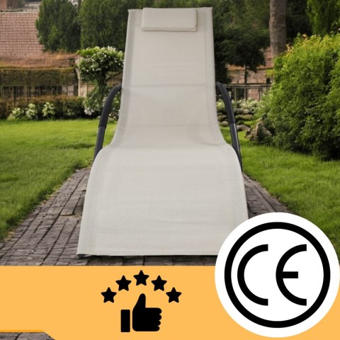 Leżak bujany ogrodowy textilene beżowy do ośrodków spa i hoteli 150 kg