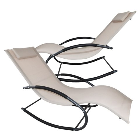 Leżak bujany ogrodowy textilene beżowy do ośrodków spa i hoteli 150 kg