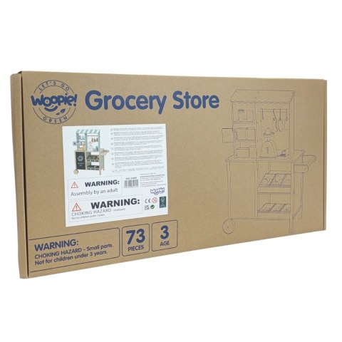 WOOPIE GREEN Duży Wielofunkcyjny Sklepik 5w1 Stragan Supermarket Restauracja Kawiarnia Kuchnia 73 el