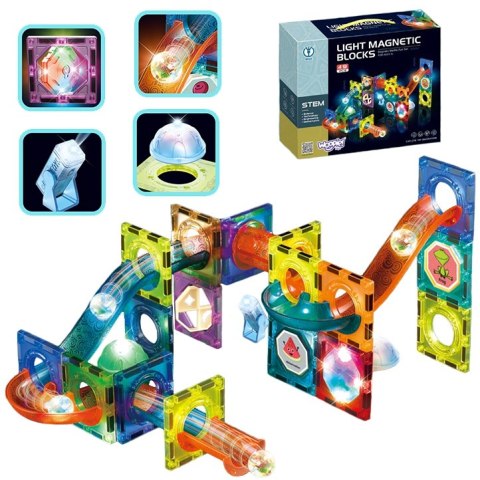 WOOPIE Klocki Magnetyczne Tor Kulkowy Świetlny Kulodrom 49 el.