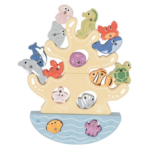 TOOKY TOY Drewniany Zestaw Morskich Zabawek Wieża Balansująca Łowienie Ryb Figurki 23 Elementy
