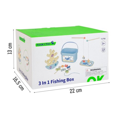 TOOKY TOY Drewniany Zestaw Morskich Zabawek Wieża Balansująca Łowienie Ryb Figurki 23 Elementy