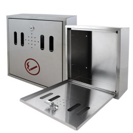 Popielniczka zewnętrzna ścienna stal nierdzewna zamykana na klucz srebrna