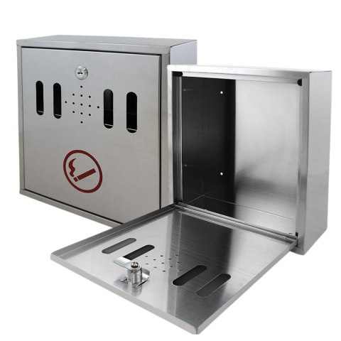 Popielniczka zewnętrzna ścienna stal nierdzewna zamykana na klucz srebrna