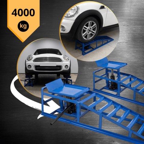 RAMPY NAJAZDOWE Z PODNOŚNIKIEM HYDRAULICZNYM 2X2000 KG STALOWE REGULOWANE RAMPY NAJAZDOWE Z PODNOŚNIKIEM HYDRAULICZNYM 2X2000 KG STALOWE REGULOWANE
