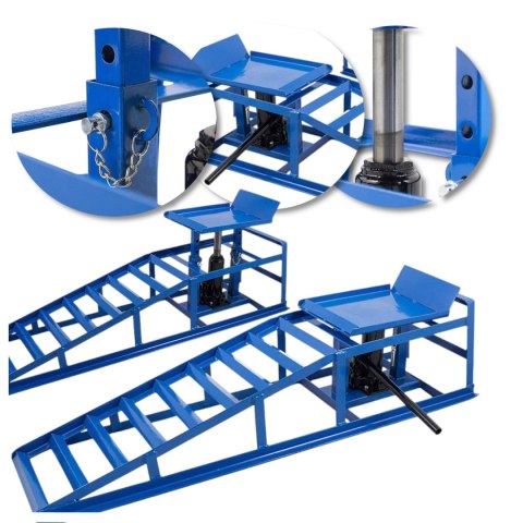 RAMPY NAJAZDOWE Z PODNOŚNIKIEM HYDRAULICZNYM 2X2000 KG STALOWE REGULOWANE RAMPY NAJAZDOWE Z PODNOŚNIKIEM HYDRAULICZNYM 2X2000 KG STALOWE REGULOWANE