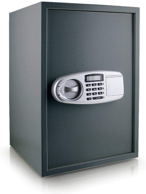 Sejf elektroniczny grafitowy solidny zamek montaż regulowana półka Czarny