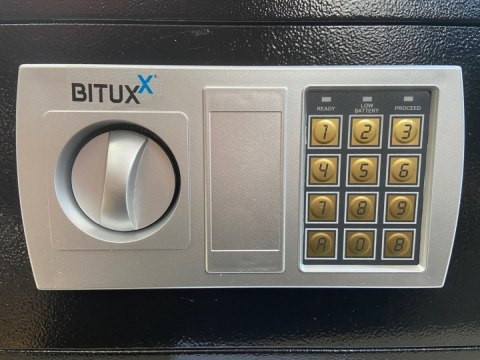 Sejf meblowy czarny elektroniczny zamek klucz montaż do szafy na dokumenty