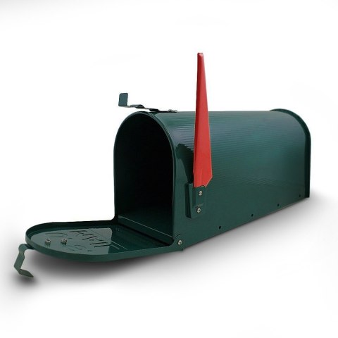 Skrzynka pocztowa usa zielona stalowa z flaga zewnetrzna na listy gazety