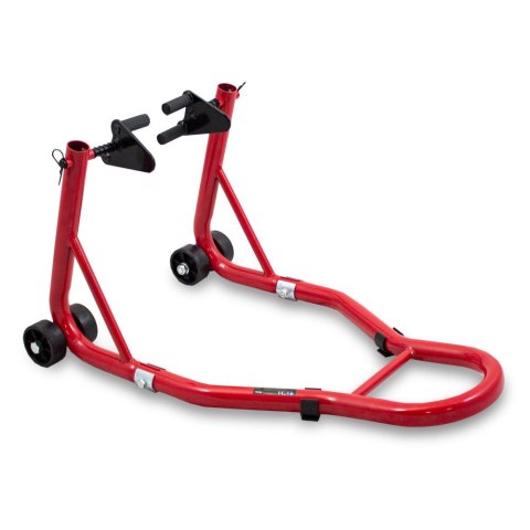 Stojak motocyklowy przedniego koła czerwony stalowy 250kg CERTYFIKOWANY