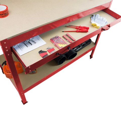 Stół warsztatowy z uchwytami blat 115x55 cm szuflada haki x12 stabilny stal