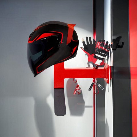 UCHWYT ŚCIENNY DO KASKU MOTOCYKLOWEGO KLUCZY KOMBINEZONU CZERWONY