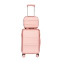 Walizka kabinowa pudrowy róż + kuferek ABS zestaw podróżny 56cm