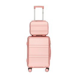 Walizka kabinowa pudrowy róż + kuferek ABS zestaw podróżny 56cm