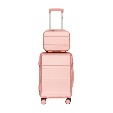 Walizka kabinowa pudrowy róż + kuferek ABS zestaw podróżny 56cm