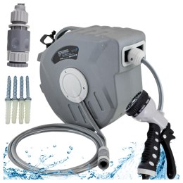 WĄŻ OGRODOWY 20 M AUTOMATYCZNY ZWIJAK NA ŚCIANĘ PISTOLET CIŚNIENIOWY