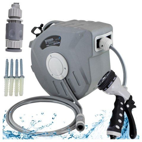 WĄŻ OGRODOWY 20 M AUTOMATYCZNY ZWIJAK NA ŚCIANĘ PISTOLET CIŚNIENIOWY