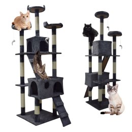 Drapak dla kota 170 cm ciemnoszary domek platformy legowisko zabawki sizal