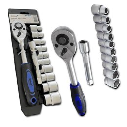 ZESTAW NARZĘDZI 12W1 GRZECHOTKA 1/2 NASADKI 10-24 MM PRZEDŁUŻKA 125 MM