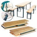 ZESTAW OGRODOWY DREWNIANY SKLADANY STOL 2 ŁAWKI 220 CM KOMPLET PIWNY BAROWY