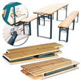 ZESTAW OGRODOWY DREWNIANY SKLADANY STOL 2 ŁAWKI 220 CM KOMPLET PIWNY BAROWY