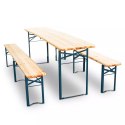 ZESTAW OGRODOWY DREWNIANY SKLADANY STOL 2 ŁAWKI 220 CM KOMPLET PIWNY BAROWY