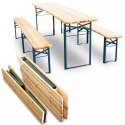 ZESTAW OGRODOWY DREWNIANY SKLADANY STOL 2 ŁAWKI 220 CM KOMPLET PIWNY BAROWY