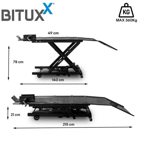 Hydrauliczny Podnośnik Nożycowy do Motocykli 360 kg 210-780 mm z Rampą