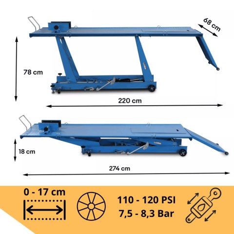 Podnośnik motocyklowy hydrauliczny udźwig do 460 kg Regulowany 18-78 cm