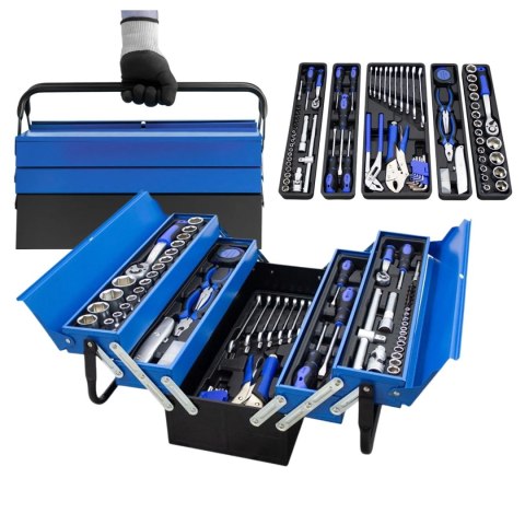 Skrzynka narzędziowa 85el niebieska zestaw warsztatowy trwały organizacja