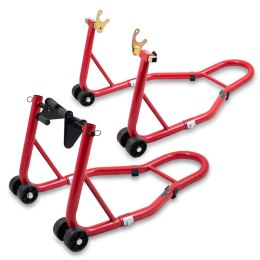 Stojaki motocyklowe na przód i tył czerwone stalowe 250 kg regulowane