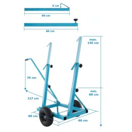 Wózek do płyt regulowany stalowy niebieski 200kg pneumatyczne koła