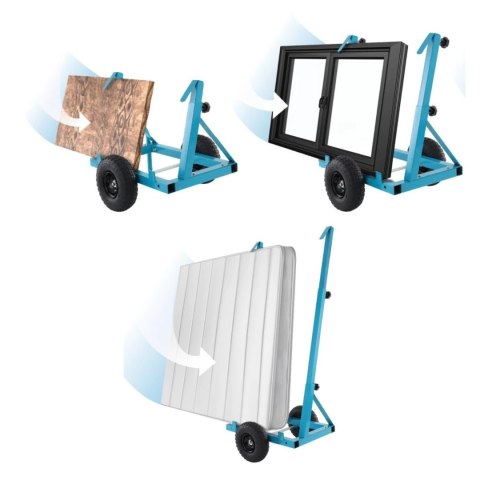 Wózek do płyt regulowany stalowy niebieski 200kg pneumatyczne koła