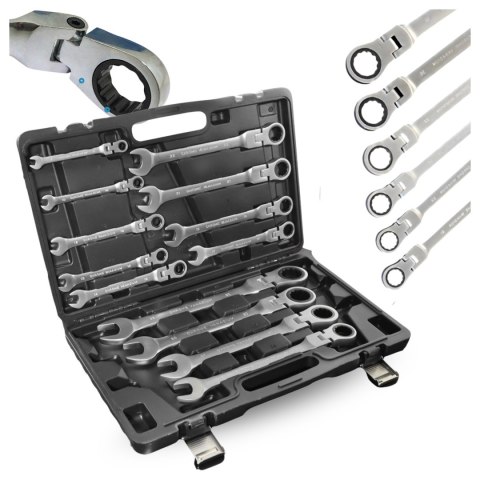 Zestaw Kluczy Oczkowych z Grzechotką 13 el Elastycznych 8-32mm Stal Walizka